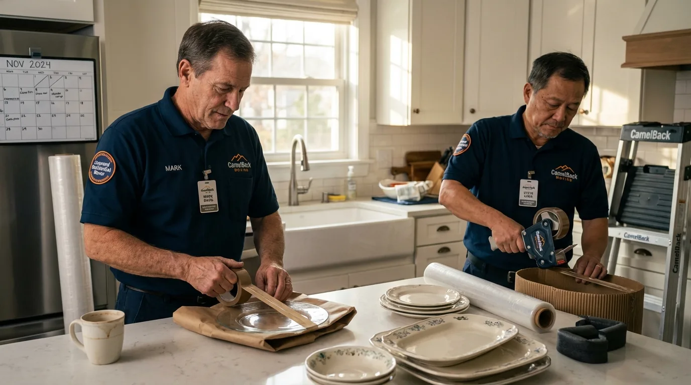 Professional crew packing kitchen dishware in Wixom, MI